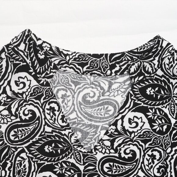 2/$40 Black & White Boho Paisley V-Neck Midi Dress Long Sleeve Belt Tie Waist XL - Picture 9 of 12